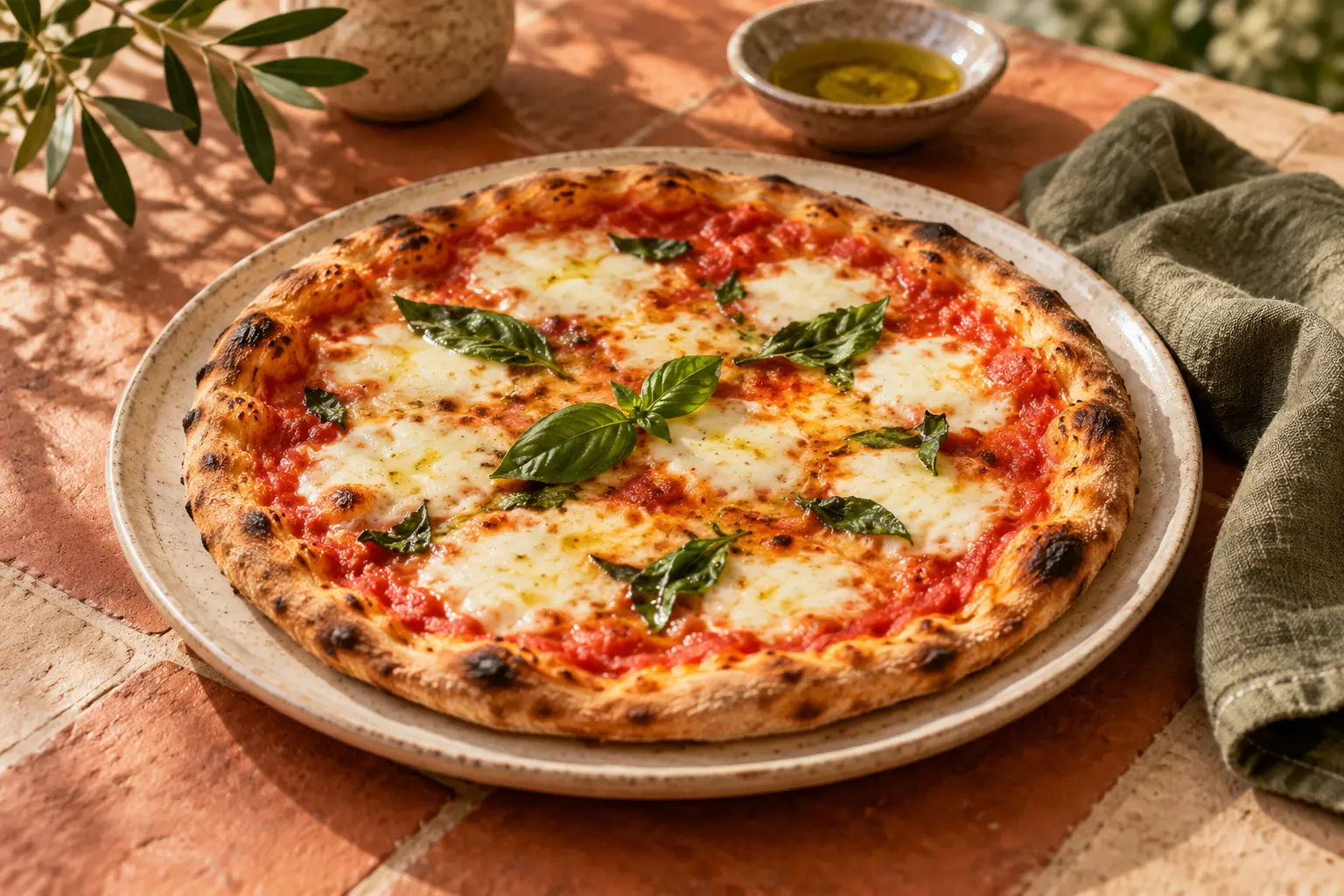 Immagine illustrativa di pizza Margherita con pomodoro, fior di latte e basilico
